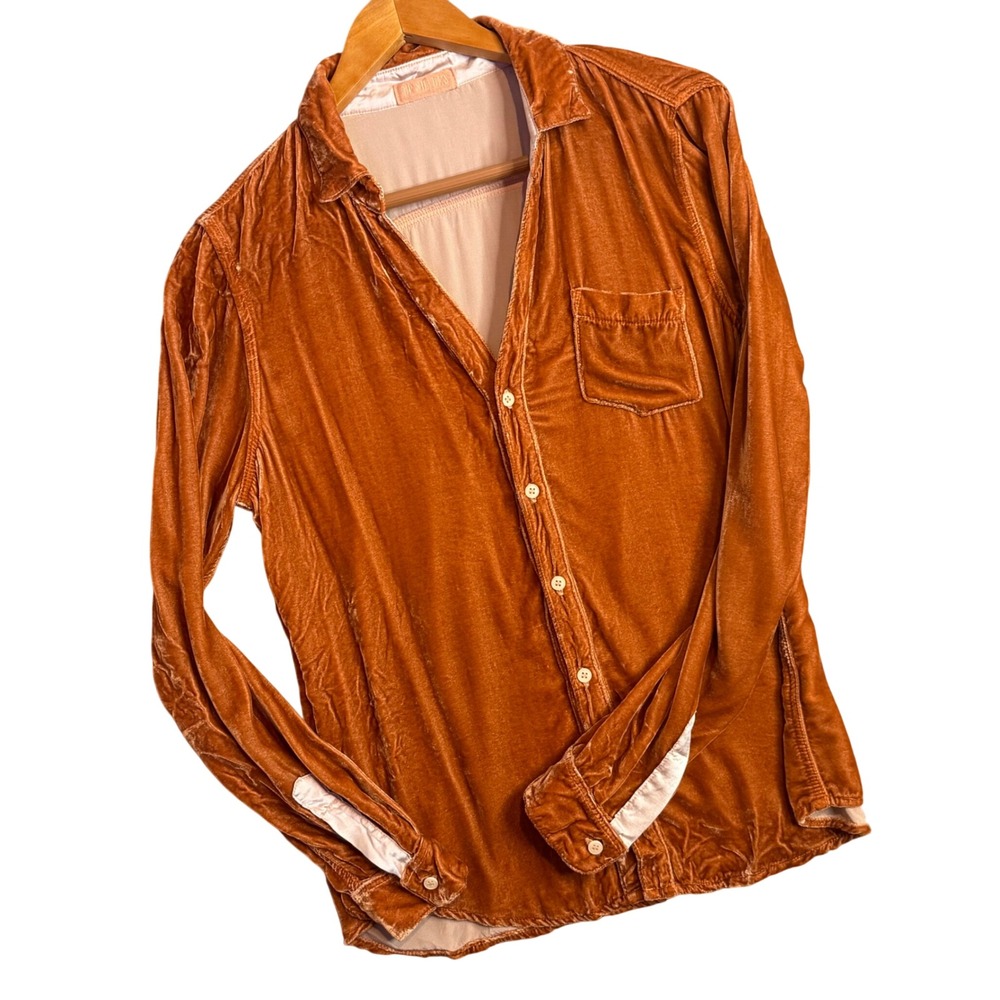 CP Shades Velvet Button Down Shirt Womens M Orange Long Sleeve Indie Casual